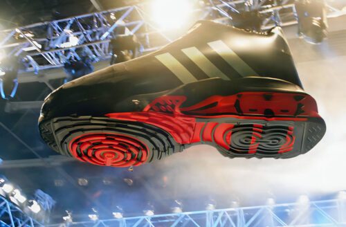 Remote controlled flying Adidas sport shoe at the first event.