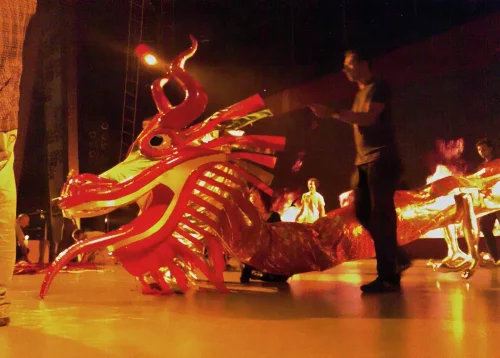 The flying Cirque du Soleil Dragon at the opening event of the Venetian Casino in Macao.